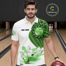 Load image into Gallery viewer, Green and White Tribal pattern Mens Bowling Shirts Custom Bowling outfit men Team bowling jersey NQS9812