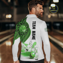 Load image into Gallery viewer, Green and White Tribal pattern Mens Bowling Shirts Custom Bowling outfit men Team bowling jersey NQS9812