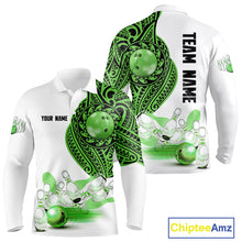 Load image into Gallery viewer, Green and White Tribal pattern Mens Bowling Shirts Custom Bowling outfit men Team bowling jersey NQS9812