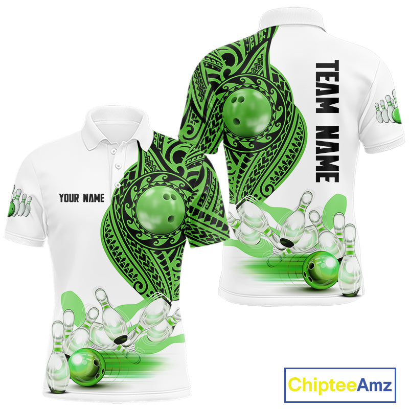 Green and White Tribal pattern Mens Bowling Shirts Custom Bowling outfit men Team bowling jersey NQS9812