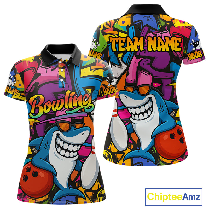 Funny Shark Bowling Shirts For Women Custom Colorful Shark Bowling outfit, Team Bowling Jersey NQS9815