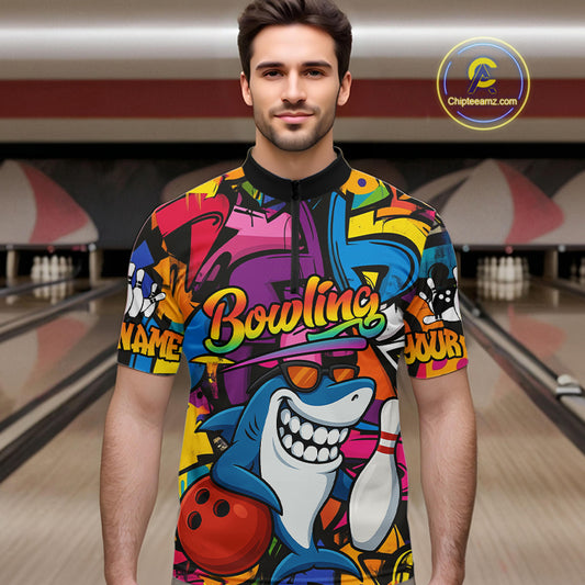 Funny Shark Bowling Shirts For Men Custom Colorful Shark Bowling outfit, Team Bowling Jersey NQS9815
