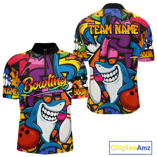 Funny Shark Bowling Shirts For Men Custom Colorful Shark Bowling outfit, Team Bowling Jersey NQS9815