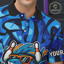 Load image into Gallery viewer, Funny Blue Camo Shark Men Bowling Polo, Quarter Zip Shirts Custom Team Shark Bowling Outfit Jersey NQS9816
