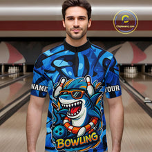 Load image into Gallery viewer, Funny Blue Camo Shark Men Bowling Polo, Quarter Zip Shirts Custom Team Shark Bowling Outfit Jersey NQS9816