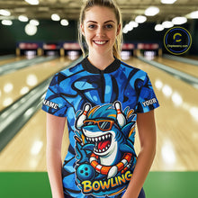 Load image into Gallery viewer, Funny Blue Camo Shark Women Bowling Polo, Quarter Zip Shirts Custom Team Shark Bowling Outfit Jersey NQS9816