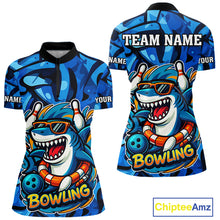 Load image into Gallery viewer, Funny Blue Camo Shark Women Bowling Polo, Quarter Zip Shirts Custom Team Shark Bowling Outfit Jersey NQS9816