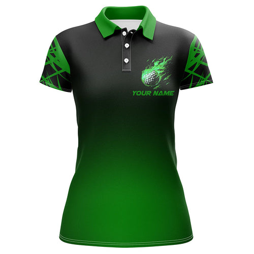 Black and green gradient golf fire custom Womens golf polo shirts, team ladies golf tops NQS7581