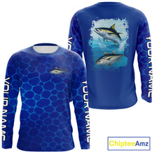 Load image into Gallery viewer, Blue Sea Camo Tuna fishing shirts custom name saltwater Tuna fishing sun protection fishing apparel NQS10054
