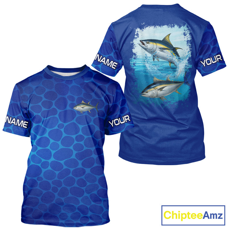 Blue Sea Camo Tuna fishing shirts custom name saltwater Tuna fishing sun protection fishing apparel NQS10054