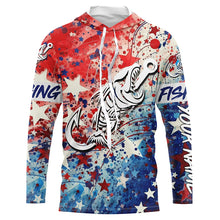 Load image into Gallery viewer, Red white and Blue Camo fishing shirt Fish hook skull Custom sun protection long sleeve fishing shirts NQS5849