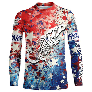 Red white and Blue Camo fishing shirt Fish hook skull Custom sun protection long sleeve fishing shirts NQS5849