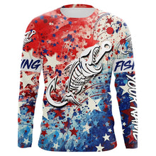 Load image into Gallery viewer, Red white and Blue Camo fishing shirt Fish hook skull Custom sun protection long sleeve fishing shirts NQS5849