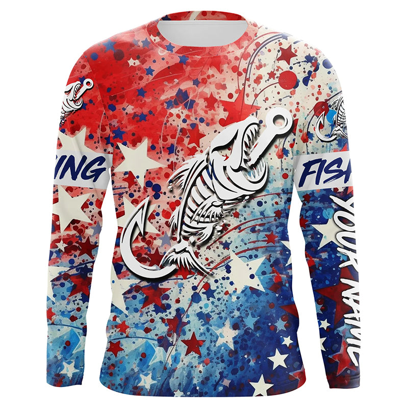 Red white and Blue Camo fishing shirt Fish hook skull Custom sun protection long sleeve fishing shirts NQS5849