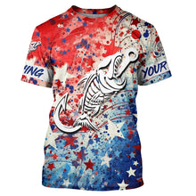 Load image into Gallery viewer, Red white and Blue Camo fishing shirt Fish hook skull Custom sun protection long sleeve fishing shirts NQS5849