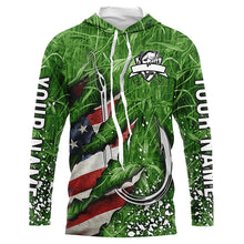 Load image into Gallery viewer, American flag fish hook green camo fishing custom sun protection performance long sleeve fishing shirt NQS6054