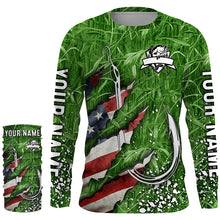 Load image into Gallery viewer, American flag fish hook green camo fishing custom sun protection performance long sleeve fishing shirt NQS6054