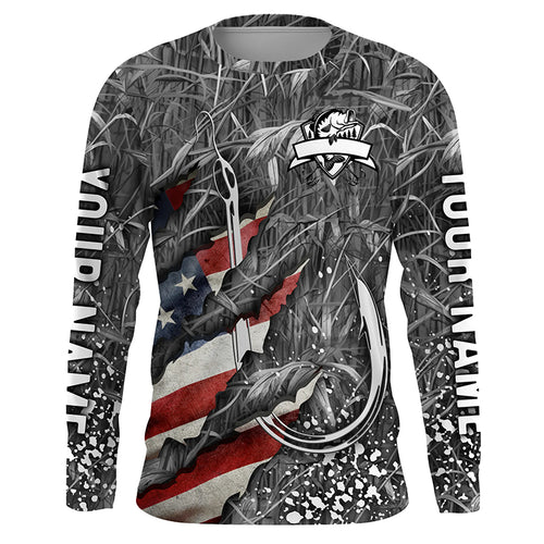 American flag fish hook gray camo fishing custom sun protection performance long sleeve fishing shirt NQS6055