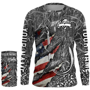 American flag fish hook gray camo fishing custom sun protection performance long sleeve fishing shirt NQS6055