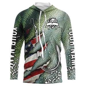 American flag fish hook green bass scales custom sun protection performance long sleeve fishing shirts NQS6056