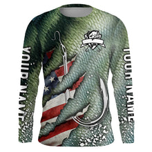 Load image into Gallery viewer, American flag fish hook green bass scales custom sun protection performance long sleeve fishing shirts NQS6056