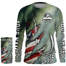 Load image into Gallery viewer, American flag fish hook green bass scales custom sun protection performance long sleeve fishing shirts NQS6056