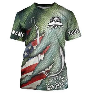 American flag fish hook green bass scales custom sun protection performance long sleeve fishing shirts NQS6056