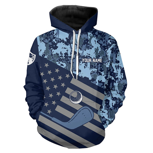 Blue Camo American flag golf Hoodies custom patriotic golf Hoodies, cool golf gifts NQS8396