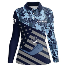 Load image into Gallery viewer, Blue Camo American flag Women golf polo shirts custom patriotic women&#39;s golf clothing, cool golf gifts NQS8396