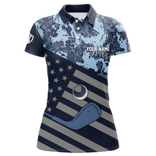 Load image into Gallery viewer, Blue Camo American flag Women golf polo shirts custom patriotic women&#39;s golf clothing, cool golf gifts NQS8396