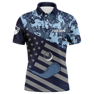 Blue Camo American flag Men golf polo shirts custom patriotic men's golf clothing, cool golf gifts NQS8396