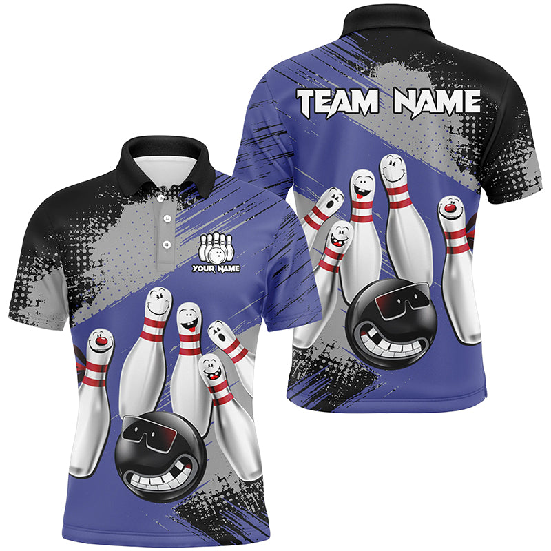 Blue Retro Bowling Shirt For Men Custom Funny Bowling Jersey Team League Bowling Polo, 1/4 Zip Shirt NQS8398