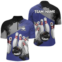 Load image into Gallery viewer, Blue Retro Bowling Shirt For Men Custom Funny Bowling Jersey Team League Bowling Polo, 1/4 Zip Shirt NQS8398