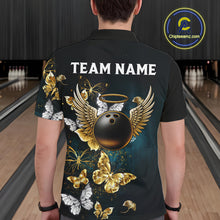 Load image into Gallery viewer, Custom Gold Butterflies Bowling Shirts For Men, Personalized Team Bowling Polo &amp; Quarter-Zip Shirts NQS10577