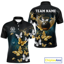 Load image into Gallery viewer, Custom Gold Butterflies Bowling Shirts For Men, Personalized Team Bowling Polo &amp; Quarter-Zip Shirts NQS10577