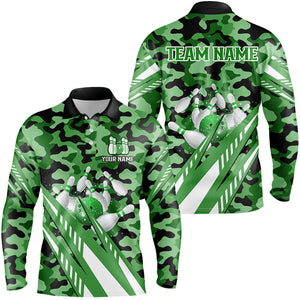 Custom Green Camo Bowling Shirts For Men, Personalized Bowling Team Jerseys NQS8609