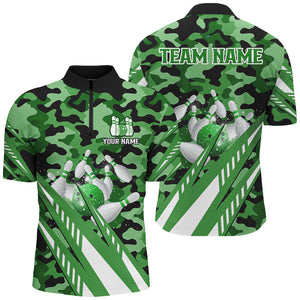 Custom Green Camo Bowling Shirts For Men, Personalized Bowling Team Jerseys NQS8609