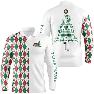 Funny Christmas Mens golf polo shirts custom Christmas tree golf icons, Christmas golf gifts NQS4252