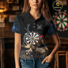 Load image into Gallery viewer, Personalized Black and Blue Camo Moose Darts Shirts For Women Custom Darts Team Jerseys NQS10975