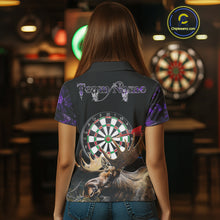 Load image into Gallery viewer, Personalized Black and Purple Camo Moose Darts Shirts For Women Custom Darts Team Jerseys NQS10976