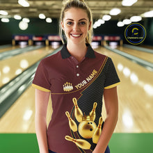 Load image into Gallery viewer, Red and Gold Bowling shirts for Women Custom Team Bowling Polo, 1/4 zip Shirt bowlers Outfit NQS10973