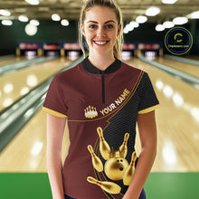 Load image into Gallery viewer, Red and Gold Bowling shirts for Women Custom Team Bowling Polo, 1/4 zip Shirt bowlers Outfit NQS10973
