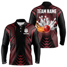 Load image into Gallery viewer, Personalized Black and Red Flame Bowling Polo, Quarter Zip Shirts For Men Custom Bowling Team Jerseys NQS9097
