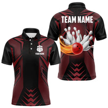 Load image into Gallery viewer, Personalized Black and Red Flame Bowling Polo, Quarter Zip Shirts For Men Custom Bowling Team Jerseys NQS9097