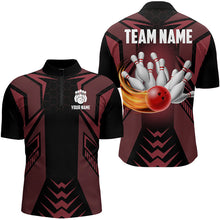 Load image into Gallery viewer, Personalized Black and Red Flame Bowling Polo, Quarter Zip Shirts For Men Custom Bowling Team Jerseys NQS9097