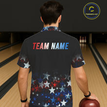 Load image into Gallery viewer, Personalized Red, White and Blue Stars Pattern Bowling Team Hawaiian Shirts Patriotic Bowling Gifts NQS11169