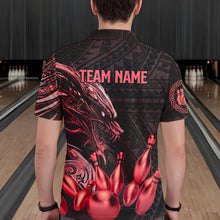 Load image into Gallery viewer, Black and Red Dragon Tribal Bowling Polo, 1/4 Zip Shirts For Men Custom Retro Bowling Team Jerseys NQS9629