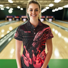 Load image into Gallery viewer, Black and Red Dragon Tribal Bowling Polo, 1/4 Zip Shirts For Women Custom Retro Bowling Team Jerseys NQS9629