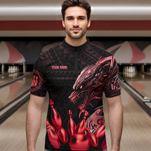 Load image into Gallery viewer, Black and Red Dragon Tribal Bowling Polo, 1/4 Zip Shirts For Men Custom Retro Bowling Team Jerseys NQS9629