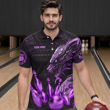 Load image into Gallery viewer, Black and Purple Dragon Tribal Bowling Polo, 1/4 Zip Shirts For Men Custom Retro Bowling Team Jerseys NQS9630